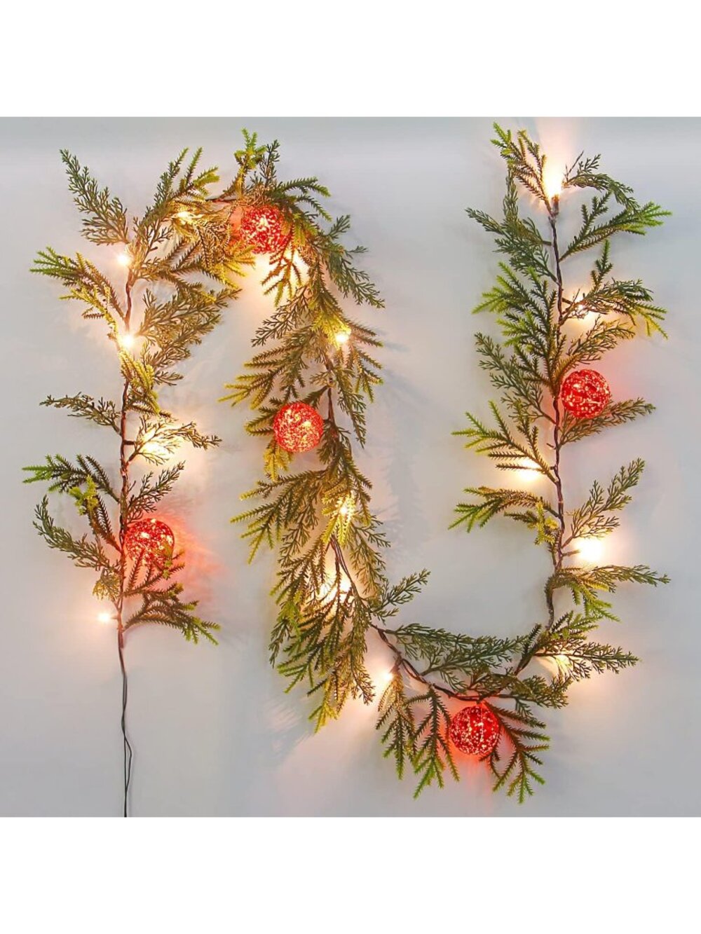 New 6FT Christmas Garland with 20 LED Lights, Prelit Spruce Garland for Decor